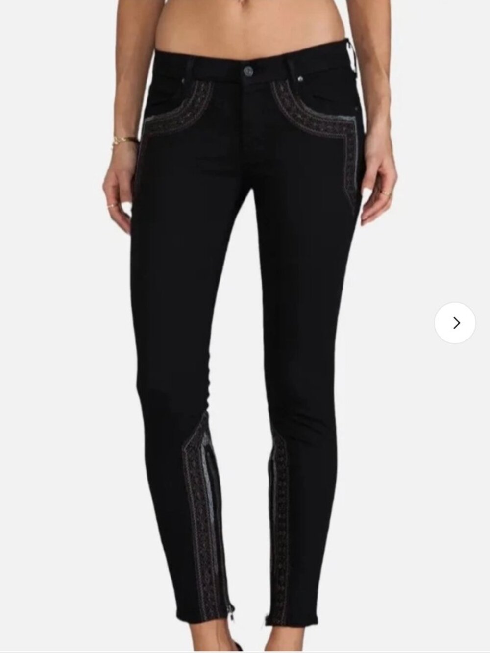 MOTHER The Looker Inside Zip Black Sheep and the Princess Embroidered Jeans 26